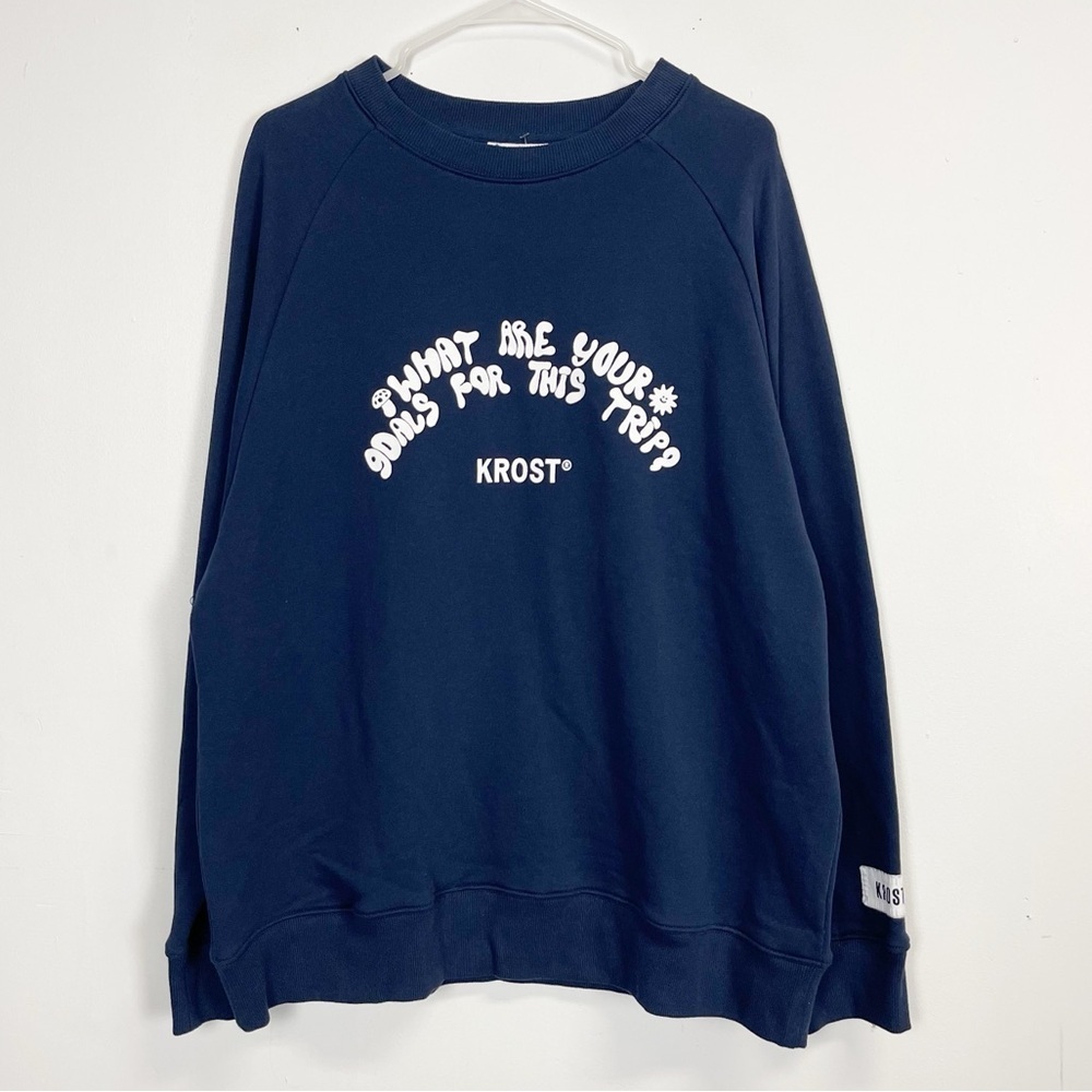 NEW Krost Crewneck Sweatshirt Mens Large Navy Blue Goals for this Trip NWOT